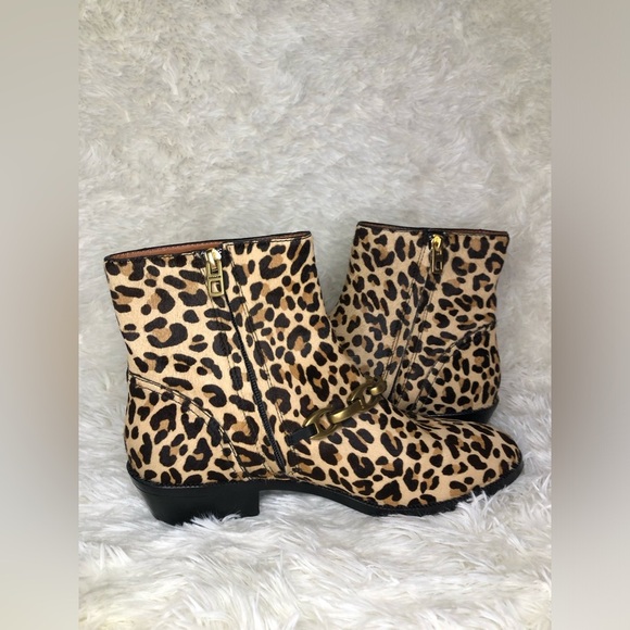 Coach Leopard Print Ankle Boots with Gold Chain size 9.5 - Picture 10 of 14